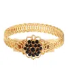 2028 14k Gold Dipped Black Flower Overlay Belt Bracelet In Black