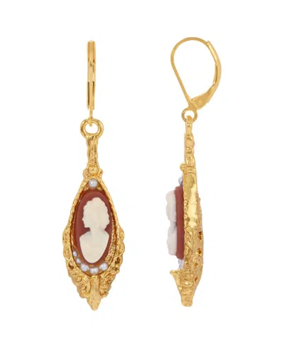 2028 14k Gold Dipped Carnelian Cameo Drop Earrings