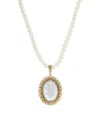 2028 14k Gold Dipped Clear Oval Intaglio Imitation Pearl Strand Necklace In White