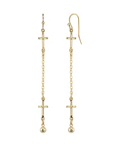 2028 14k Gold Dipped Cross Chain Linear Drop Earrings In Yellow