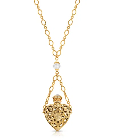 2028 14k Gold Dipped Crystal Filigree Heart With Glass Vial Necklace In Gold-tone