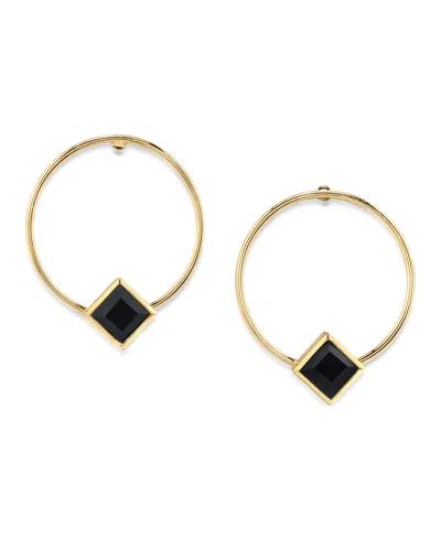 2028 14k Gold Dipped Diamond Shape Crystal Hoop Stainless Steel Post Small Earrings In Black