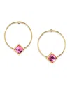 2028 14k Gold Dipped Diamond Shape Crystal Hoop Stainless Steel Post Small Earrings In Light Pink