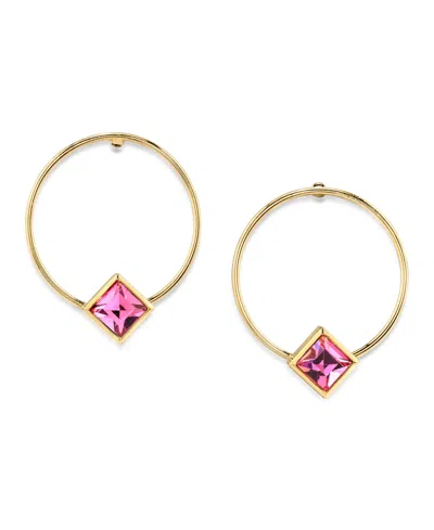 2028 14k Gold Dipped Diamond Shape Crystal Hoop Stainless Steel Post Small Earrings In Light Pink
