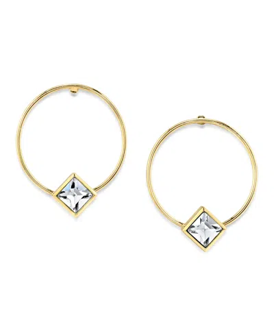 2028 14k Gold Dipped Diamond Shape Crystal Hoop Stainless Steel Post Small Earrings In White