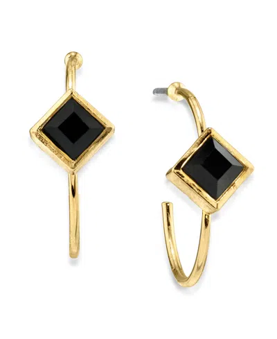 2028 14k Gold Dipped Diamond Shape Crystal Open Hoop Stainless Steel Post Small Earrings In Black