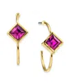 2028 14k Gold Dipped Diamond Shape Crystal Open Hoop Stainless Steel Post Small Earrings In Fuchsia