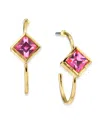 2028 14k Gold Dipped Diamond Shape Crystal Open Hoop Stainless Steel Post Small Earrings In Light Pink