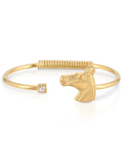 2028 14k Gold-tone Dipped Clear Crystal And Horse Accent Hinge Bracelet In White