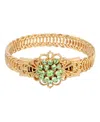 2028 14k Gold Dipped Green Flower Overlay Belt Bracelet In Green