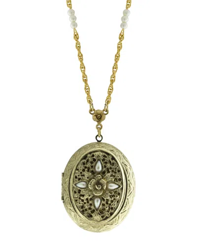 2028 14k Gold Dipped Imitation Pearl Chain Locket In Gold-plated