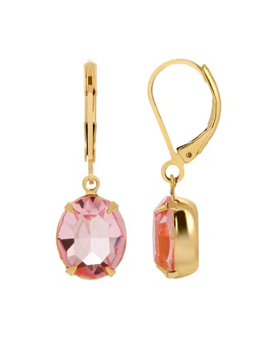 2028 14k Gold Dipped Pink Oval Crystal Earrings