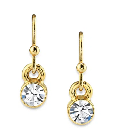 2028 14k Gold Dipped Round Crystal Wire Drop Earring In White