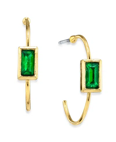 2028 14k Gold Dipped Square Crystal Open Hoop Stainless Steel Post Small Earrings In Emerald