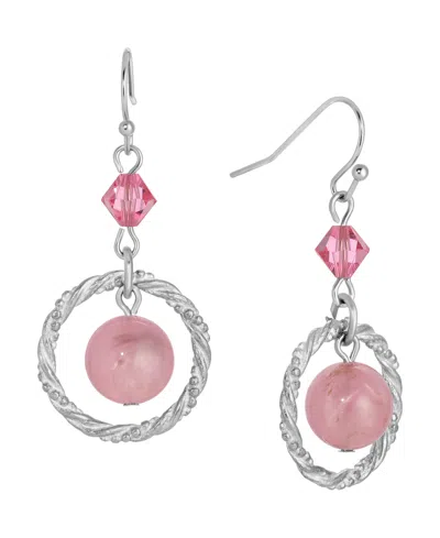 2028 Acrylic Bead Crystal Hoop Earrings In Pink
