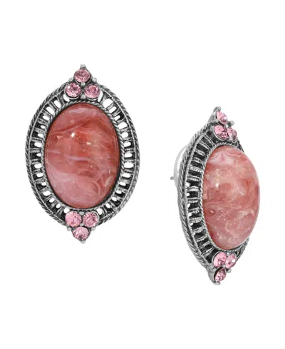 2028 Acrylic Crystal Accent Button Earrings In Pink