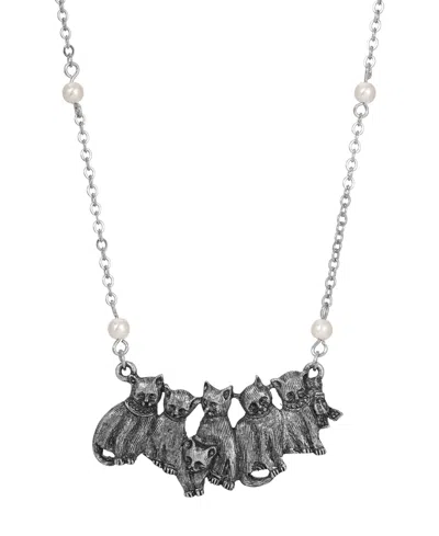 2028 Acrylic Imitation Pearl Chain Necklace With Multi Cat Necklace In Silver