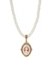 2028 Acrylic Imitation Pearl Glass Cameo Pendant Necklace In Orange