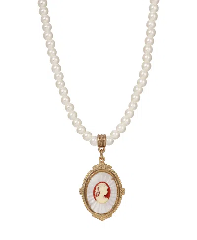 2028 Acrylic Imitation Pearl Glass Cameo Pendant Necklace In Orange