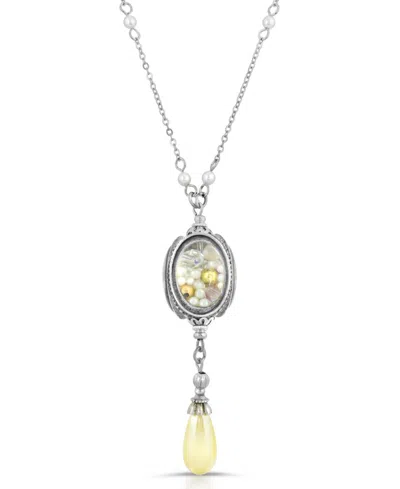 2028 Antique-like Pewter Imitation Pearl Drop Spinner Necklace In Silver