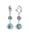 2028 Aqua And Pink Flower Bead With Crystals Clip Earrings In Blue