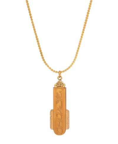 2028 Art Deco Style Etched Glass Pendant Necklace In Brown