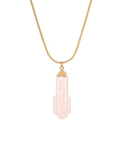 2028 Art Deco Style Etched Glass Pendant Necklace In Pink