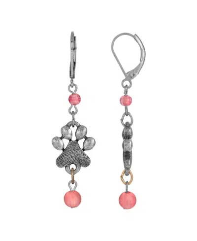 2028 Bead Paw Print Earrings In Pink