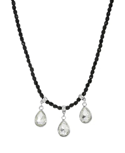 2028 Bead Teardrop Necklace In Black