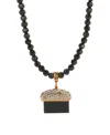 2028 Black Bead Onyx Stone Necklace In Black