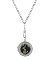 2028 Black Floral Decal Locket Necklace In Black