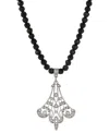 2028 Black Glass Bead Crystal Fan Necklace In Black