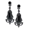2028 Black-tone Black Rectangle Crystal Drop Earrings In Black
