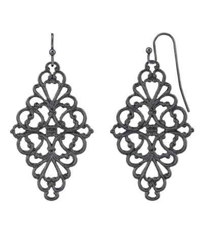 2028 Black-tone Filigree Diamond Drop Earrings