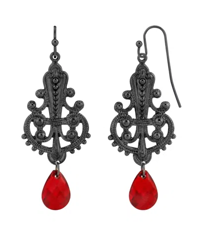 2028 Black-tone Filigree Earring In Red