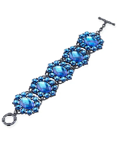 2028 Black-tone Sapphire Blue Faceted Toggle Bracelet