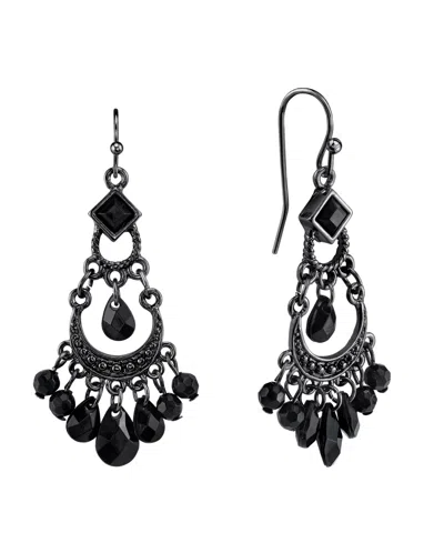 2028 Black-tone With Black Bead Wire Earrings