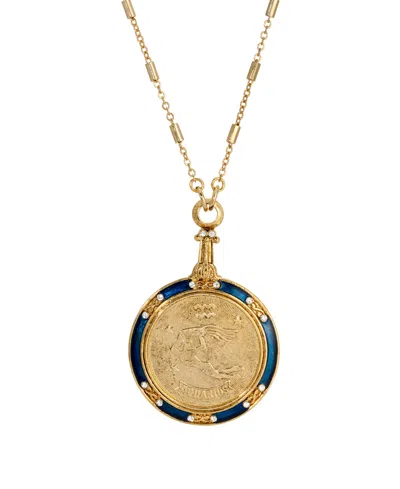 2028 Blue Enamel Crystal Round Zodiac Necklace In Aquarius