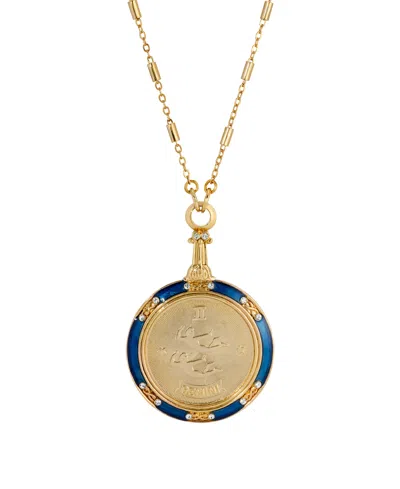 2028 Blue Enamel Crystal Round Zodiac Necklace In Gemini