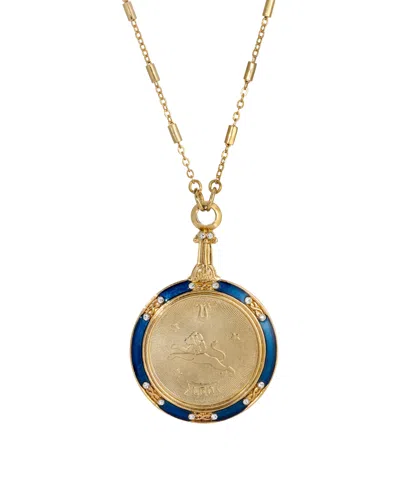 2028 Blue Enamel Crystal Round Zodiac Necklace In Leo