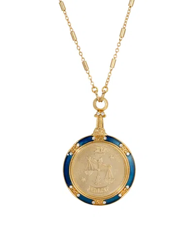 2028 Blue Enamel Crystal Round Zodiac Necklace In Libra