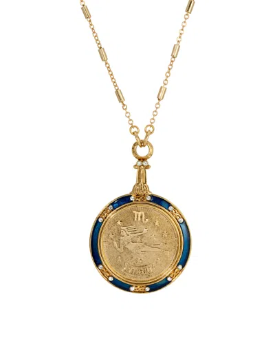 2028 Blue Enamel Crystal Round Zodiac Necklace In Virgo