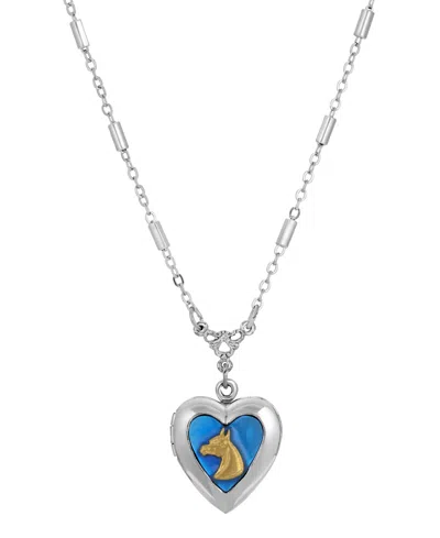 2028 Blue Enamel Heart-shaped Horse Locket Necklace