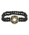 2028 Blue Iridescent Aurora Borealis Glass Stone Wreath And Jet Bead Bracelet In Black