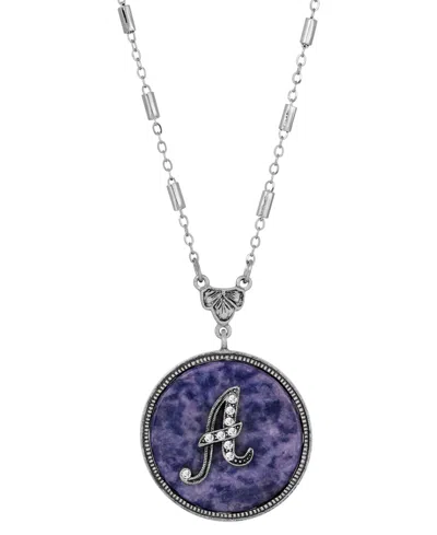 2028 Blue Round Pewter Initial Pendant Necklace In Blue A