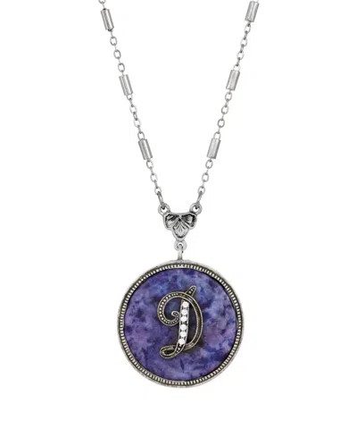 2028 Blue Round Pewter Initial Pendant Necklace In Blue D
