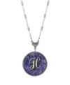 2028 Blue Round Pewter Initial Pendant Necklace In Blue H
