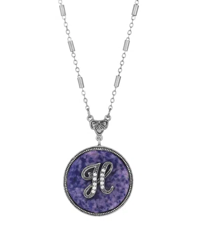 2028 Blue Round Pewter Initial Pendant Necklace In Blue H