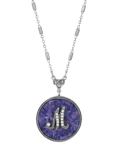 2028 Blue Round Pewter Initial Pendant Necklace In Blue M