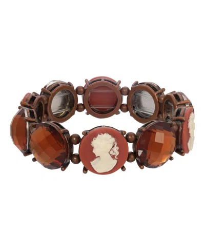 2028 Carnelian Ivory Cameo Stone Stretch Bracelet In Brown